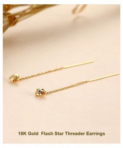 18K Real Gold Tiny Threader Earrings for women, Yellow Gold 4mm Dangle Star Earrings Ear Line Hypoallergenic Jewelry for Her,...