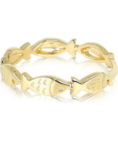 14K Solid Gold Fish Stackable Ring Real 585 Gold Fashion Band Sizes 5-9 $86.10 Rings