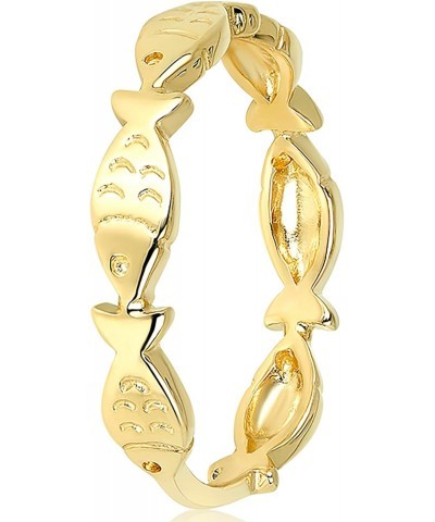 14K Solid Gold Fish Stackable Ring Real 585 Gold Fashion Band Sizes 5-9 $86.10 Rings