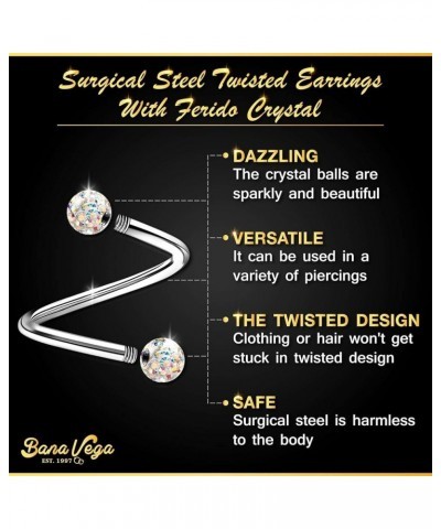 Stainless Steel Twisted Barbell 16 gauge 5/16 8mm 3mm Crystal Ball Lobe Earrings Labret Piercing Jewelry See More Colors B:3P...