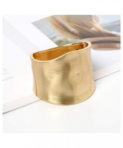 Gold Tone Wide Chunky Bangle Bracelet for Women Polished Frosted Irregular Twist Grooved Cuff Bangle for Girls Simple exagger...