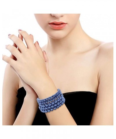 5 Pcs Faux Pearl Bracelet Set for Women Beaded Stretch Strand Bracelets for Bridesmaid,Bridal,Party Jewelry Dark Blue $8.24 B...