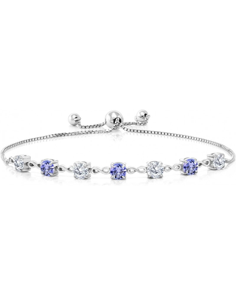 925 Sterling Silver Round White Moissanite and Blue Tanzanite Tennis Bracelet For Women (2.46 Cttw, Gemstone Birthstone, Roun...