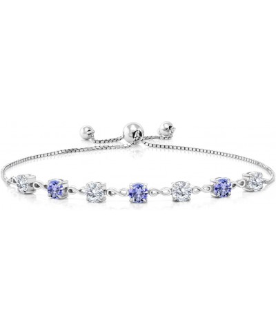 925 Sterling Silver Round White Moissanite and Blue Tanzanite Tennis Bracelet For Women (2.46 Cttw, Gemstone Birthstone, Roun...