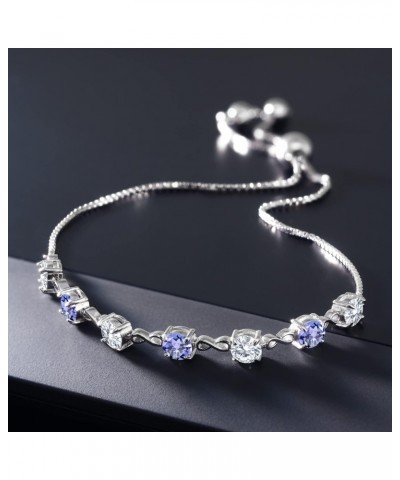 925 Sterling Silver Round White Moissanite and Blue Tanzanite Tennis Bracelet For Women (2.46 Cttw, Gemstone Birthstone, Roun...