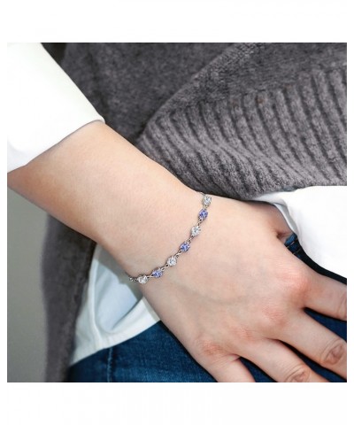 925 Sterling Silver Round White Moissanite and Blue Tanzanite Tennis Bracelet For Women (2.46 Cttw, Gemstone Birthstone, Roun...