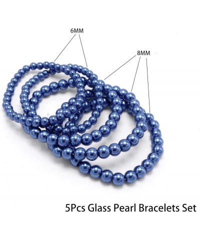 5 Pcs Faux Pearl Bracelet Set for Women Beaded Stretch Strand Bracelets for Bridesmaid,Bridal,Party Jewelry Dark Blue $8.24 B...