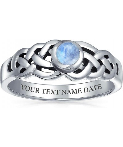 Personalize Friendship BFF Sorority Sister Celtic Knot Gemstone Moonstone Triquetra Promise Ring For Women Teens Oval Green S...