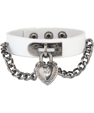 Bracelet of Punk Rock Rivet Wrap Retro Multi Circle Unisex Heart Chain Genuine Leather 4-Color Creative White(Heart bracelet ...