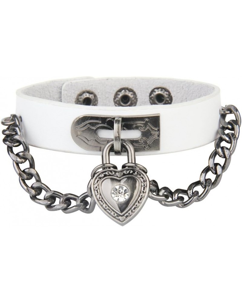 Bracelet of Punk Rock Rivet Wrap Retro Multi Circle Unisex Heart Chain Genuine Leather 4-Color Creative White(Heart bracelet ...