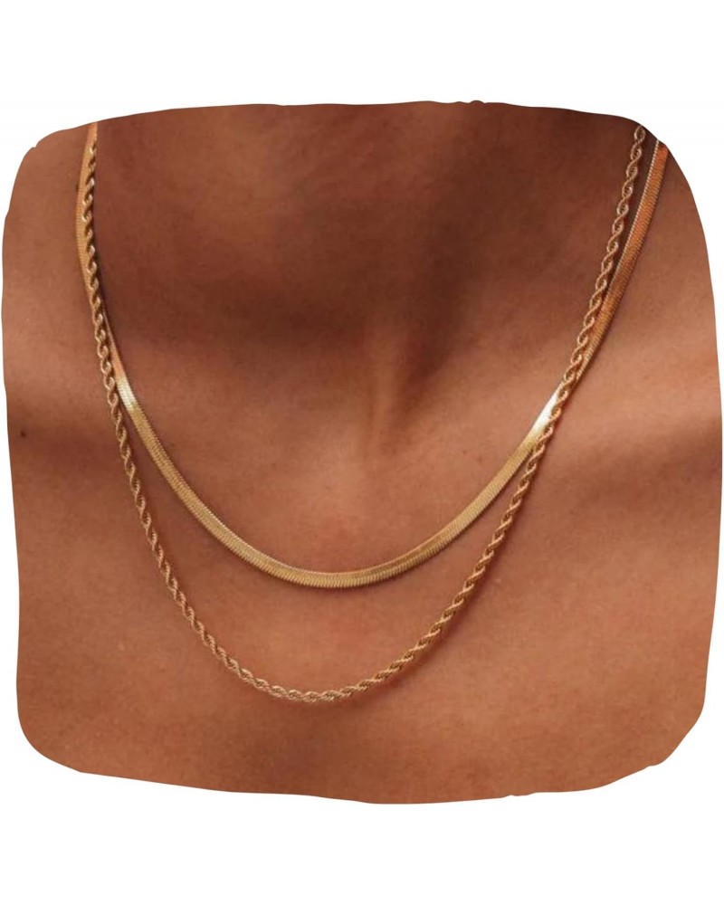 Hey Harper Gold Herringbone Necklace For Women Nassau Set - Waterproof Sweatproof Non Tarnish Jewerly - 14K PVD Layered Gold ...