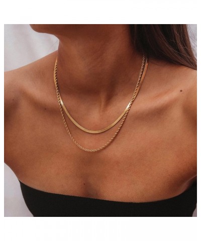 Hey Harper Gold Herringbone Necklace For Women Nassau Set - Waterproof Sweatproof Non Tarnish Jewerly - 14K PVD Layered Gold ...