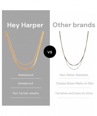 Hey Harper Gold Herringbone Necklace For Women Nassau Set - Waterproof Sweatproof Non Tarnish Jewerly - 14K PVD Layered Gold ...