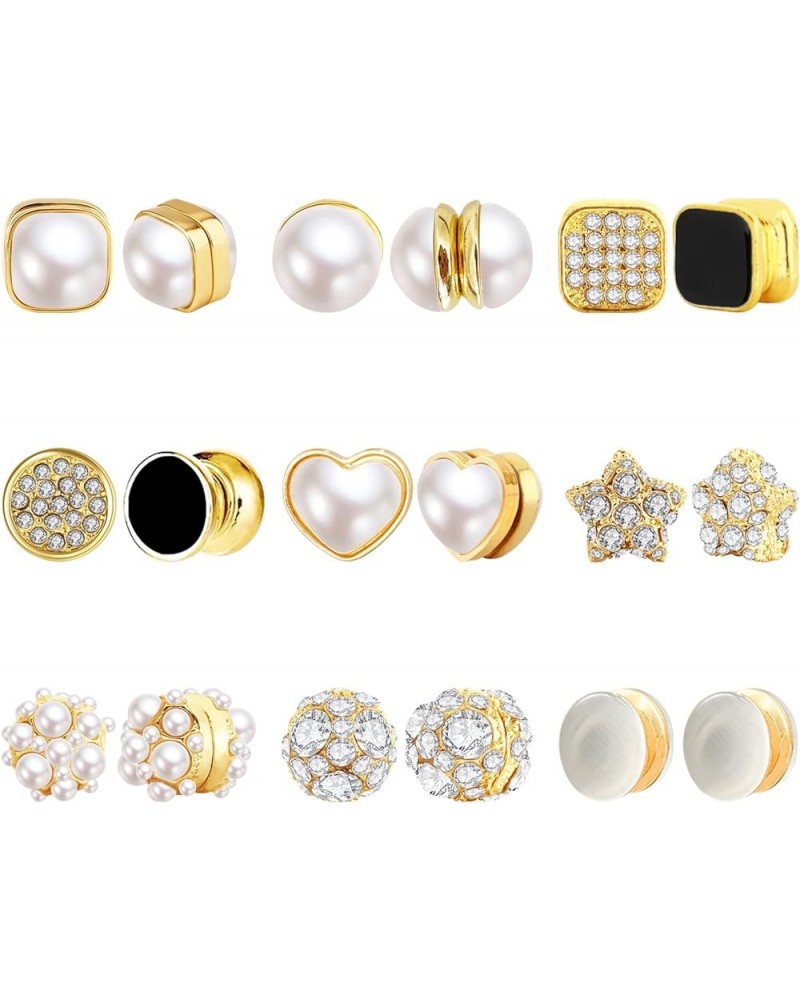 9 Pairs Magnetic Stud Earrings for Women Clip on Earrings Inlaid Cubic Zirconia Pearl Stud Earrings Fashion Magnetic Earrings...