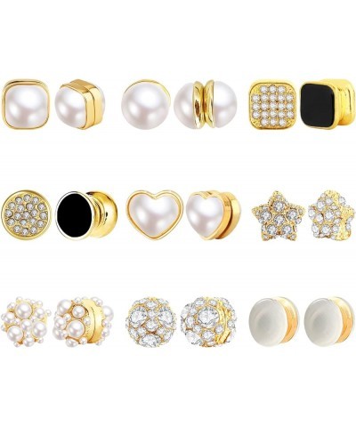 9 Pairs Magnetic Stud Earrings for Women Clip on Earrings Inlaid Cubic Zirconia Pearl Stud Earrings Fashion Magnetic Earrings...