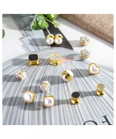 9 Pairs Magnetic Stud Earrings for Women Clip on Earrings Inlaid Cubic Zirconia Pearl Stud Earrings Fashion Magnetic Earrings...