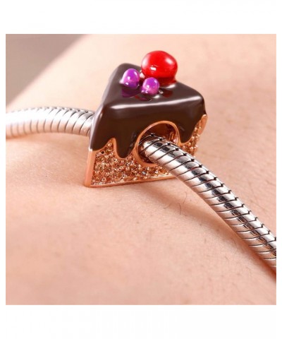 Black Forest Gateau Cute 3D Chocolate Cake Charm 18K Rose Gold Plated Sterling Silver Crystal Charms Beads Pendants Sweet Cak...