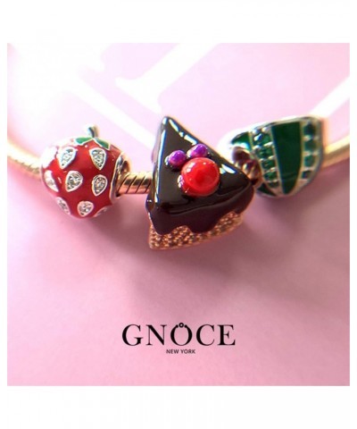 Black Forest Gateau Cute 3D Chocolate Cake Charm 18K Rose Gold Plated Sterling Silver Crystal Charms Beads Pendants Sweet Cak...