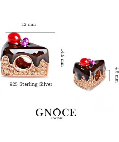 Black Forest Gateau Cute 3D Chocolate Cake Charm 18K Rose Gold Plated Sterling Silver Crystal Charms Beads Pendants Sweet Cak...