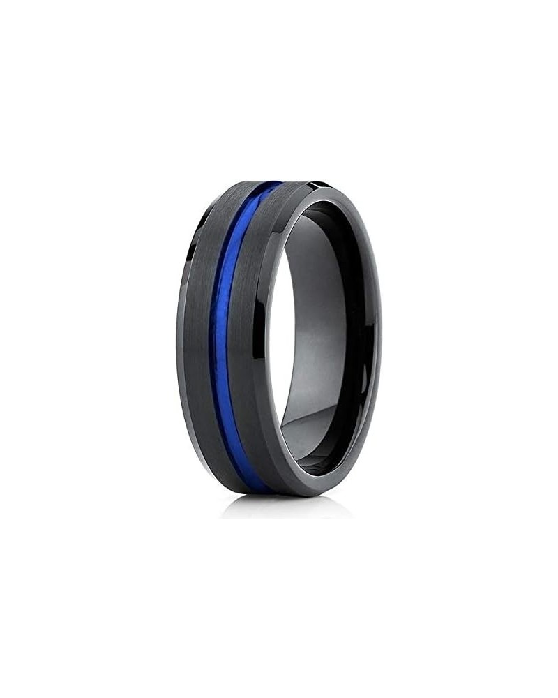 Blue Tungsten Wedding Band,Black Tungsten Ring,8mm Blue Wedding Band,Tungsten Carbide Ring,Blue Ring,Anniversary Ring,Engagem...