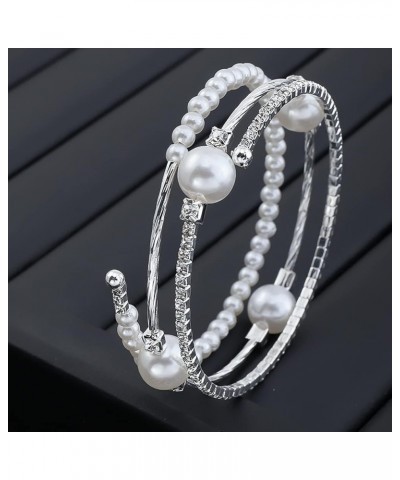 Multi-loop Alloy Rhinestone Bracelet Opening Adjustable Size Spiral Wrap Bangle Band for Women Girls Type2 Silver $8.09 Brace...