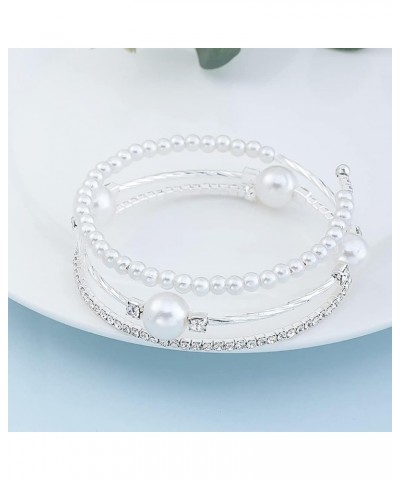 Multi-loop Alloy Rhinestone Bracelet Opening Adjustable Size Spiral Wrap Bangle Band for Women Girls Type2 Silver $8.09 Brace...