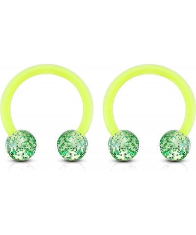 16GA Acrylic Ultra Glitter Ball Ends Flexible Horseshoe Circular Barbells, Sold as a Pair Green $6.96 Body Jewelry