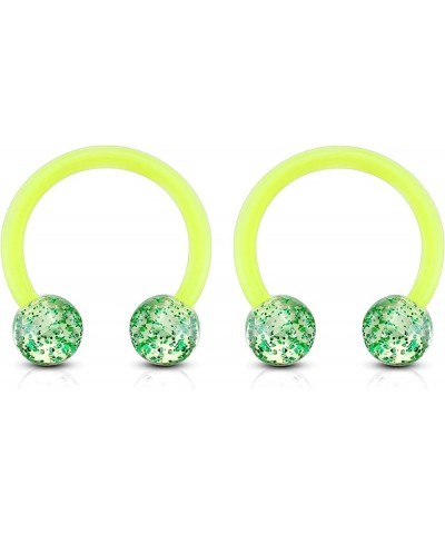 16GA Acrylic Ultra Glitter Ball Ends Flexible Horseshoe Circular Barbells, Sold as a Pair Green $6.96 Body Jewelry