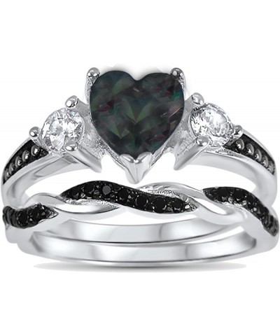 His Hers Wedding Ring Set TRIO 3 PCS Simulated Black Topaz Bridal Set Silver Black Titanium Him Her Her 8 - His 11 $40.85 Sets