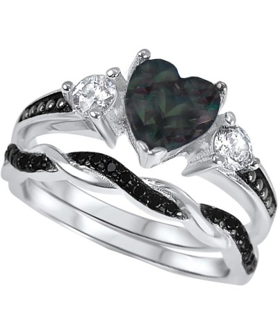 His Hers Wedding Ring Set TRIO 3 PCS Simulated Black Topaz Bridal Set Silver Black Titanium Him Her Her 8 - His 11 $40.85 Sets