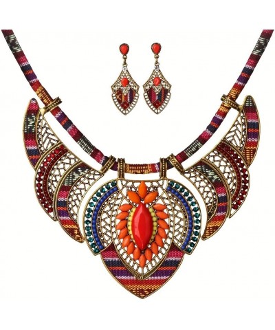 Ethnic Style Chunky Colorful Ethnic Festival Tribal Beaded Bib Collar Choker Costume Necklace Colorful Set $10.11 Necklaces