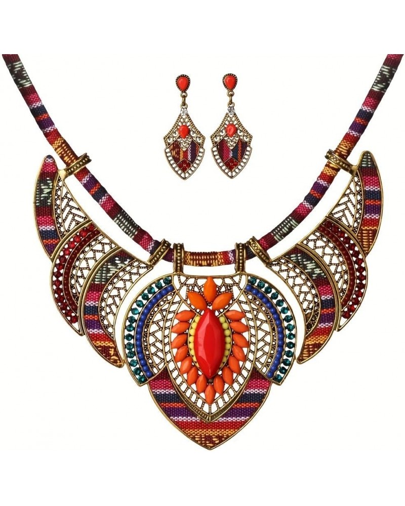 Ethnic Style Chunky Colorful Ethnic Festival Tribal Beaded Bib Collar Choker Costume Necklace Colorful Set $10.11 Necklaces