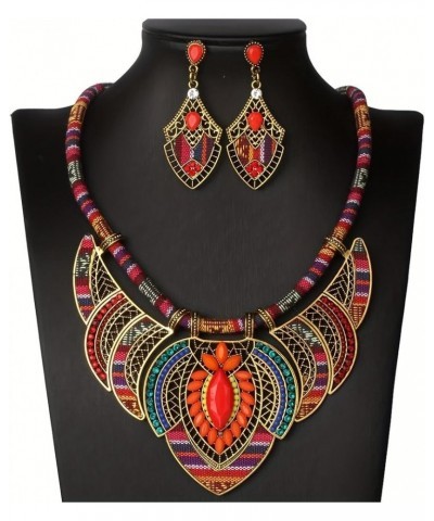 Ethnic Style Chunky Colorful Ethnic Festival Tribal Beaded Bib Collar Choker Costume Necklace Colorful Set $10.11 Necklaces