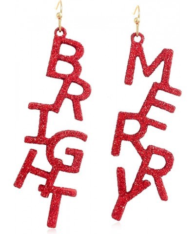 Chic Elegant Sequins Red Sparkly Sequins Merry Christmas Letter Dangle Drop Earrings for Women Girls Statement Xmas Holiday J...