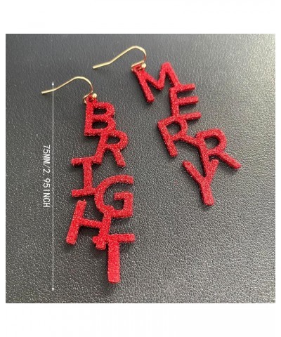 Chic Elegant Sequins Red Sparkly Sequins Merry Christmas Letter Dangle Drop Earrings for Women Girls Statement Xmas Holiday J...