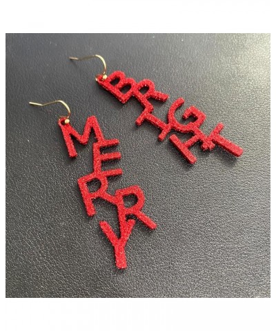 Chic Elegant Sequins Red Sparkly Sequins Merry Christmas Letter Dangle Drop Earrings for Women Girls Statement Xmas Holiday J...