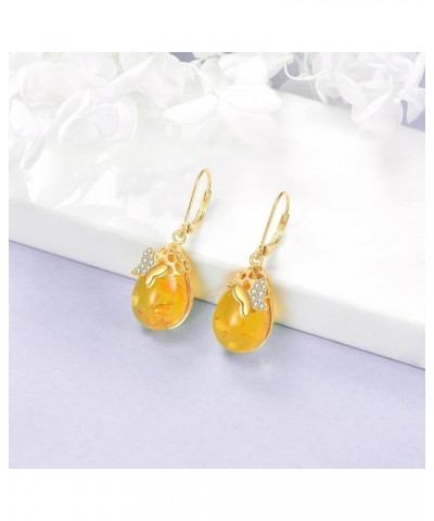 TIGERRIDER Amber Women's 925 Sterling Silver French Clasp Earrings, Amber Bee/Butterfly/Leaf/Scorpion/Beetle Jewelry Gift, Cr...