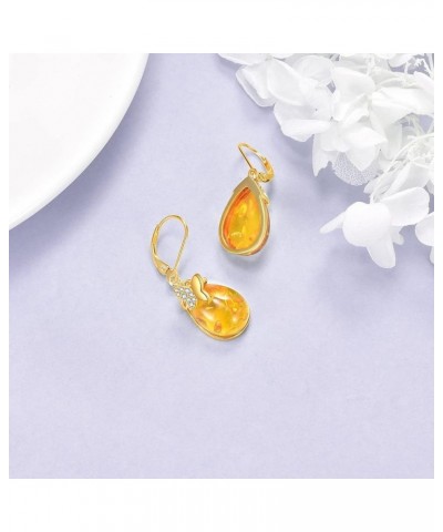 TIGERRIDER Amber Women's 925 Sterling Silver French Clasp Earrings, Amber Bee/Butterfly/Leaf/Scorpion/Beetle Jewelry Gift, Cr...