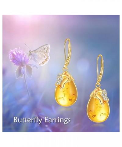 TIGERRIDER Amber Women's 925 Sterling Silver French Clasp Earrings, Amber Bee/Butterfly/Leaf/Scorpion/Beetle Jewelry Gift, Cr...