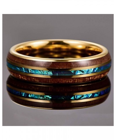 6mm/8mm Tungsten Rings for Men Hawaiian Koa Wood Inlay Dome Abalone Shell/Blue Center Wedding Bands Comfort Fit Size 4 to 17 ...