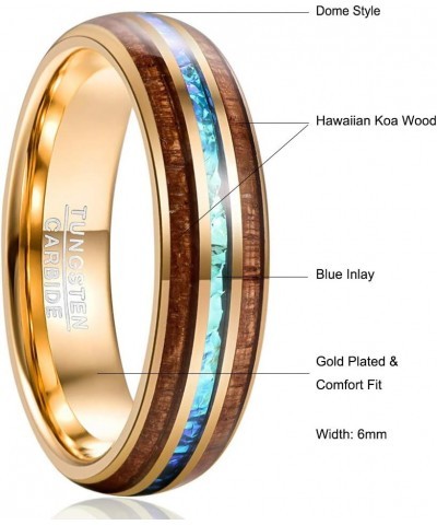 6mm/8mm Tungsten Rings for Men Hawaiian Koa Wood Inlay Dome Abalone Shell/Blue Center Wedding Bands Comfort Fit Size 4 to 17 ...