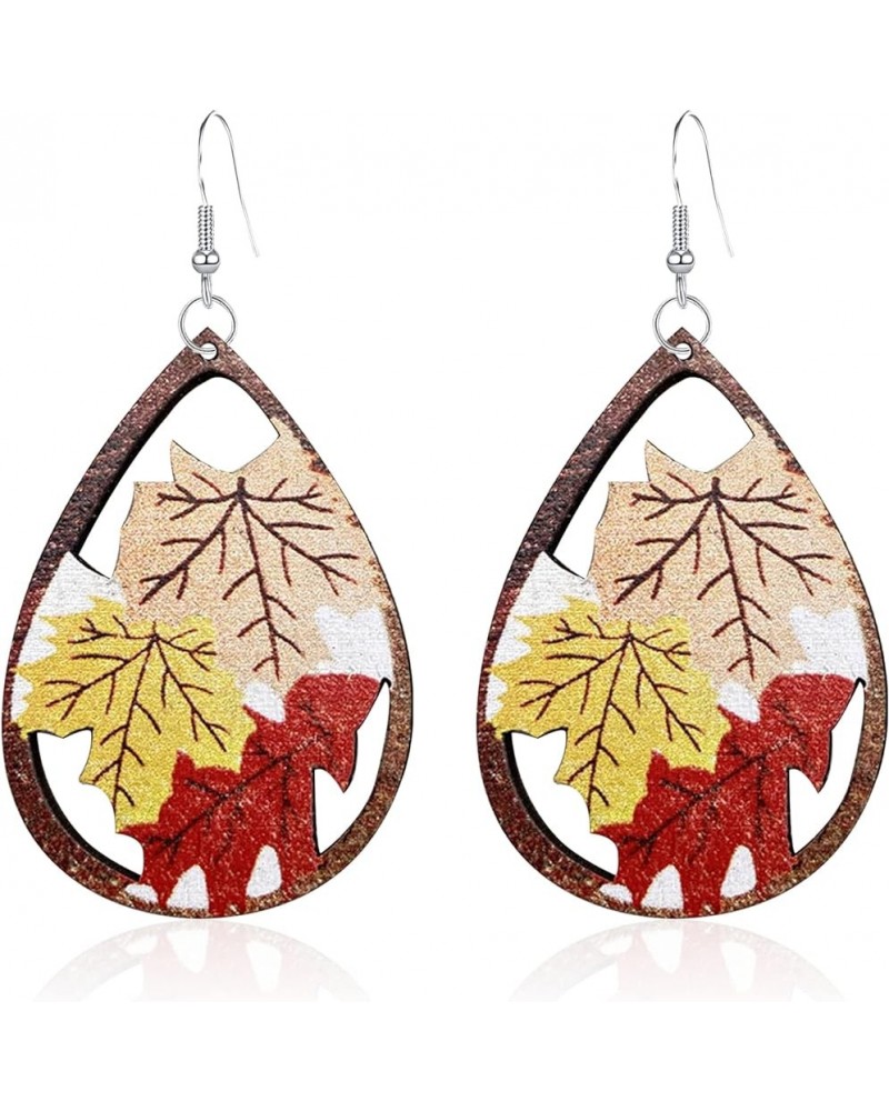 Fall Earrings for Women Thanksgiving Day Wooden Painted Earrings Cute Pumpkin Maple Leaf Sunflower Teardrop Dangle Earrings L...