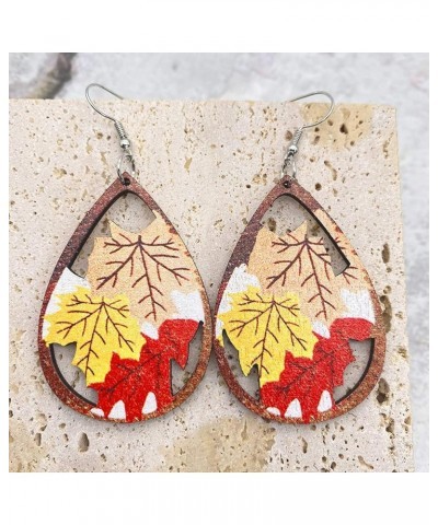 Fall Earrings for Women Thanksgiving Day Wooden Painted Earrings Cute Pumpkin Maple Leaf Sunflower Teardrop Dangle Earrings L...