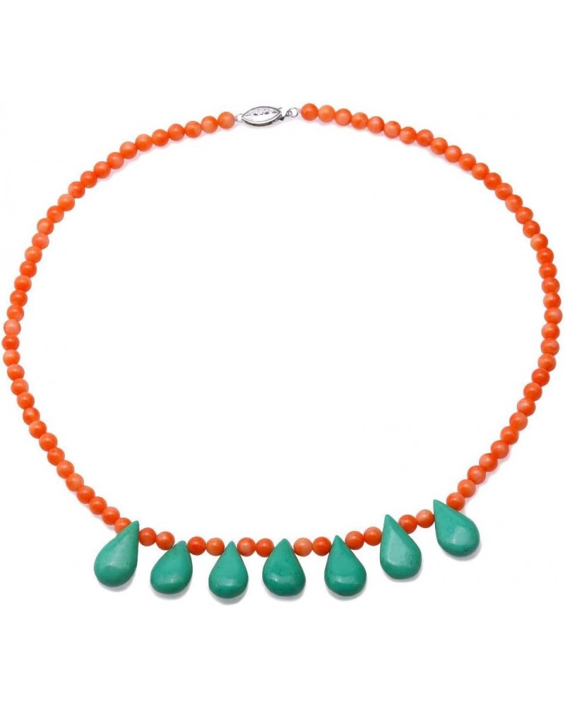 5-5.5mm Tiny Round Orange Red Coral Necklace Single Strand Coral Beads Necklaces with Green Drop Turquoise Beads 18.5 $9.66 N...