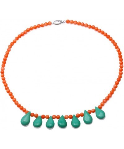 5-5.5mm Tiny Round Orange Red Coral Necklace Single Strand Coral Beads Necklaces with Green Drop Turquoise Beads 18.5 $9.66 N...