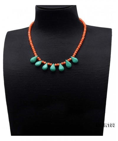 5-5.5mm Tiny Round Orange Red Coral Necklace Single Strand Coral Beads Necklaces with Green Drop Turquoise Beads 18.5 $9.66 N...