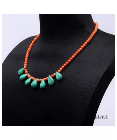 5-5.5mm Tiny Round Orange Red Coral Necklace Single Strand Coral Beads Necklaces with Green Drop Turquoise Beads 18.5 $9.66 N...