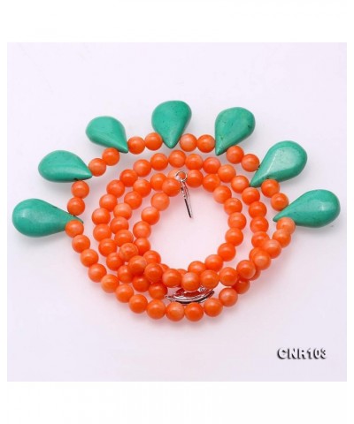 5-5.5mm Tiny Round Orange Red Coral Necklace Single Strand Coral Beads Necklaces with Green Drop Turquoise Beads 18.5 $9.66 N...