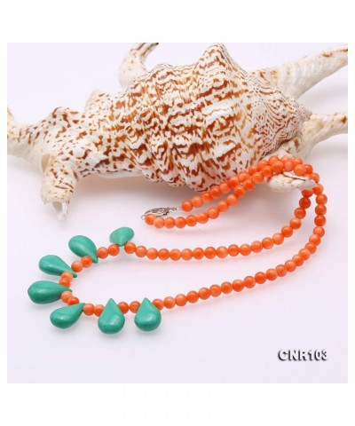 5-5.5mm Tiny Round Orange Red Coral Necklace Single Strand Coral Beads Necklaces with Green Drop Turquoise Beads 18.5 $9.66 N...