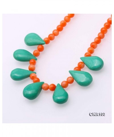 5-5.5mm Tiny Round Orange Red Coral Necklace Single Strand Coral Beads Necklaces with Green Drop Turquoise Beads 18.5 $9.66 N...